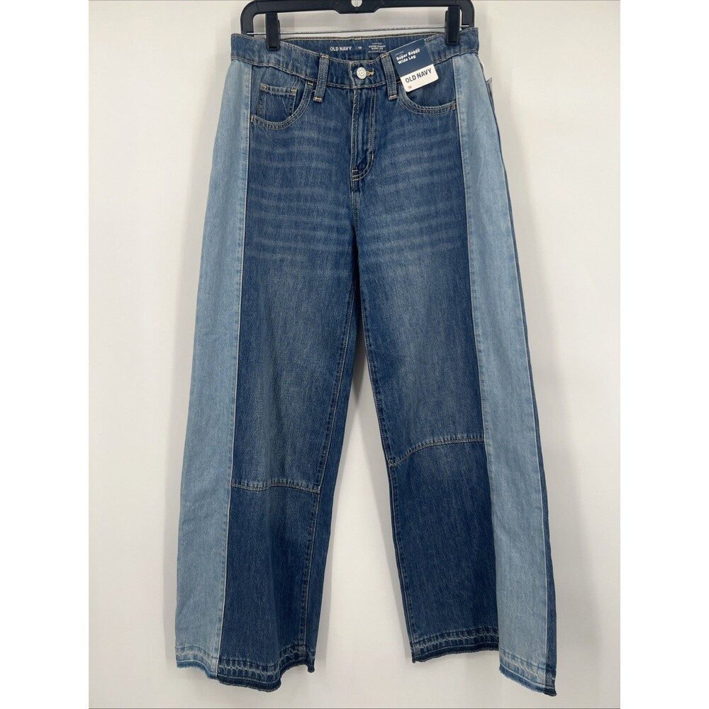 Old Navy NWT Super Baggy Wide Leg Jeans Girls 18 Patchwork Denim